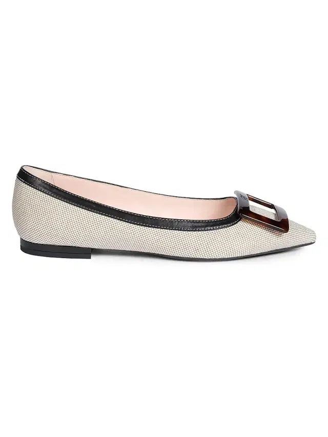Roger Vivier Women's Gommettine Cotton-Leather Ballerina Flats - Black Natural