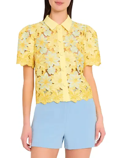 Milly Women's Addison Floral Lace Shirt - Yellow Multi | Thumbnail 4 Milly Women's Addison Floral Lace Shirt - Yellow Multi | Thumbnail 4