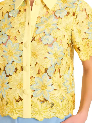 Milly Women's Addison Floral Lace Shirt - Yellow Multi | Thumbnail 5 Milly Women's Addison Floral Lace Shirt - Yellow Multi | Thumbnail 5