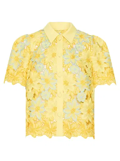 Milly Women's Addison Floral Lace Shirt - Yellow Multi | Thumbnail 1 Milly Women's Addison Floral Lace Shirt - Yellow Multi | Thumbnail 1
