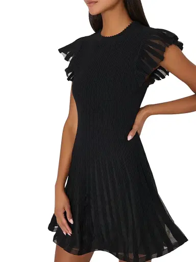 Milly Women's Sheer Flutter-Sleeve Minidress - Black | Thumbnail 5 Milly Women's Sheer Flutter-Sleeve Minidress - Black | Thumbnail 5