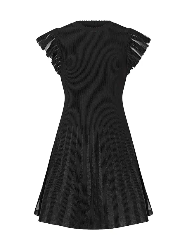 Women's Sheer Flutter-Sleeve Minidress - Black