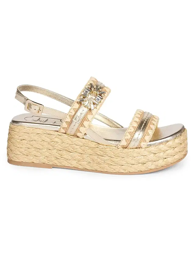 Roger Vivier Women's Summer Strass 60MM Leather-Raffia Espadrille Sandals - Crema Chiaro Oro