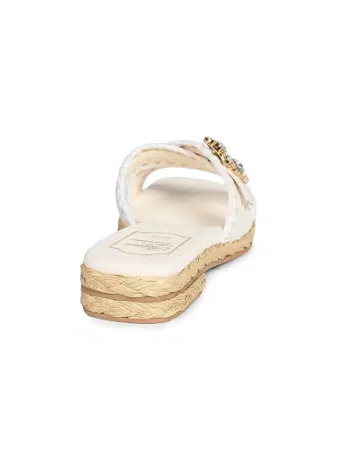 Roger Vivier Women's Strass Leather & Raffia Slides - Bianco Cire - Size 11 Sandals | Thumbnail 3