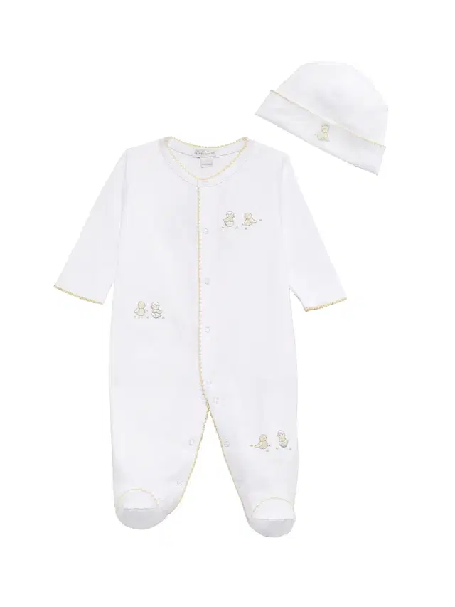 Kissy Kissy Baby's Hatchlings Footie & Hat Set - White Silver 3 Months