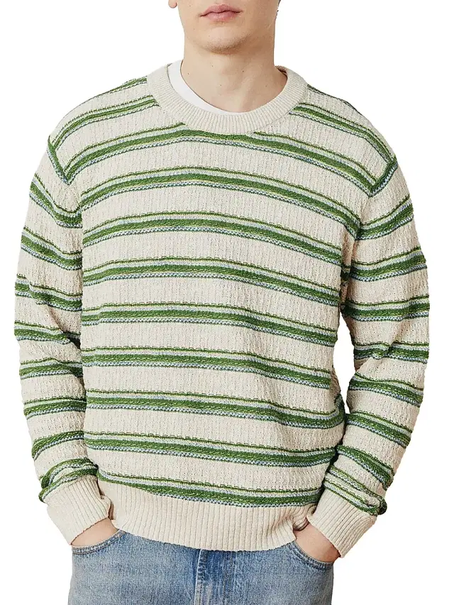 Men's Striped Cotton-Blend Crewneck Sweater - Natural