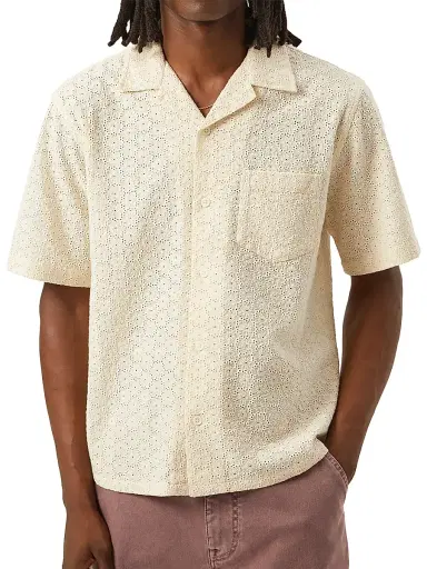 Corridor Men's Floral Eyelet Camp Shirt - Natural | Thumbnail 1 Corridor Men's Floral Eyelet Camp Shirt - Natural | Thumbnail 1