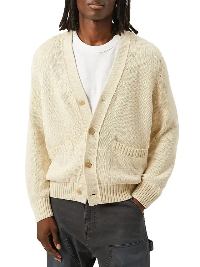 Men's Vintage Wash Cotton Cardigan - Natural