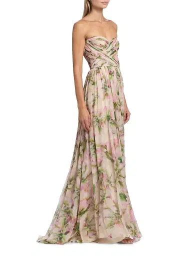 MONIQUE LHUILLIER Women's Floral Chiffon Draped Strapless Gown | Thumbnail 2