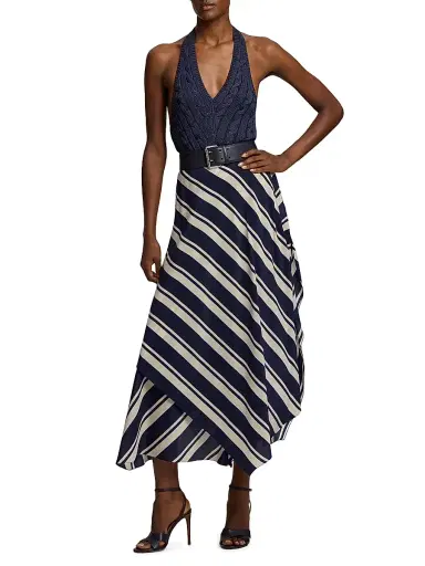 Ralph Lauren Collection Women's Tilda Striped Paneled Silk Maxi Skirt - Icon Navy | Thumbnail 2 Ralph Lauren Collection Women's Tilda Striped Paneled Silk Maxi Skirt - Icon Navy | Thumbnail 2