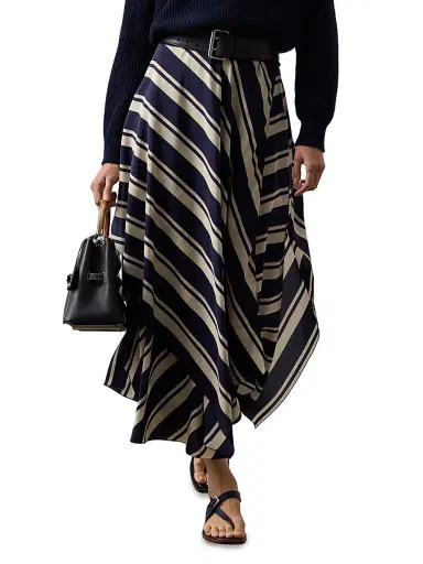Ralph Lauren Collection Women's Tilda Striped Paneled Silk Maxi Skirt - Icon Navy | Thumbnail 7 Ralph Lauren Collection Women's Tilda Striped Paneled Silk Maxi Skirt - Icon Navy | Thumbnail 7