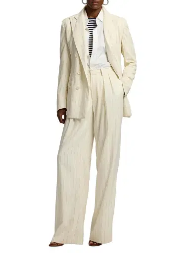 Ralph Lauren Collection Women's Jody Striped Wool Straight-Leg Pants - Cream Icon Navy - Size 8 | Thumbnail 2 Ralph Lauren Collection Women's Jody Striped Wool Straight-Leg Pants - Cream Icon Navy - Size 8 | Thumbnail 2