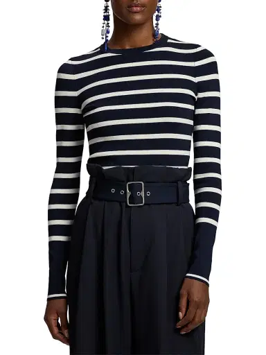 Ralph Lauren Collection Women's Striped Stretch-Silk Sweater | Thumbnail 2 Ralph Lauren Collection Women's Striped Stretch-Silk Sweater | Thumbnail 2