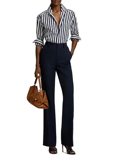 Ralph Lauren Collection Women's Capri Striped Cotton Relaxed-Fit Shirt - Icon Navy White | Thumbnail 2