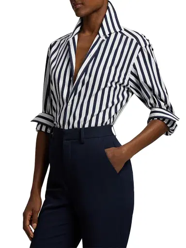 Ralph Lauren Collection Women's Capri Striped Cotton Relaxed-Fit Shirt - Icon Navy White | Thumbnail 4