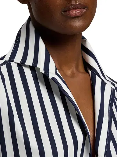 Ralph Lauren Collection Women's Capri Striped Cotton Relaxed-Fit Shirt - Icon Navy White | Thumbnail 6