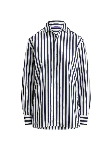 Ralph Lauren Collection Women's Capri Striped Cotton Relaxed-Fit Shirt - Icon Navy White | Thumbnail 1