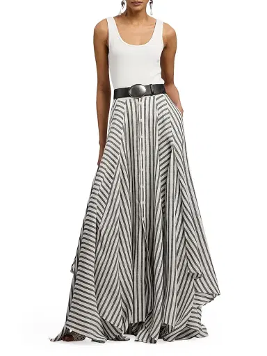 Ralph Lauren Collection Women's Shamus Striped Linen Maxi Skirt - Black White | Thumbnail 2