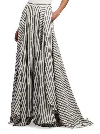 Ralph Lauren Collection Women's Shamus Striped Linen Maxi Skirt - Black White | Thumbnail 4