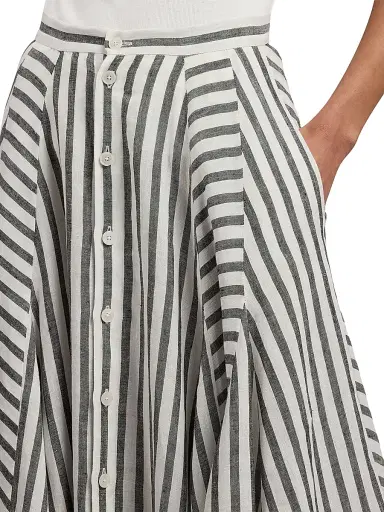 Ralph Lauren Collection Women's Shamus Striped Linen Maxi Skirt - Black White | Thumbnail 6