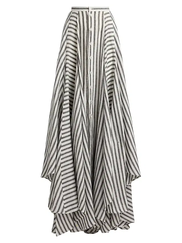 Women's Shamus Striped Linen Maxi Skirt - Black White