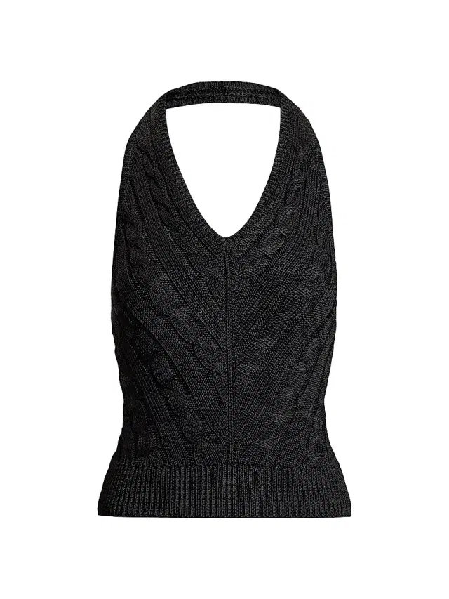 Women's Cable-Knit Silk Halter Sweater - Black