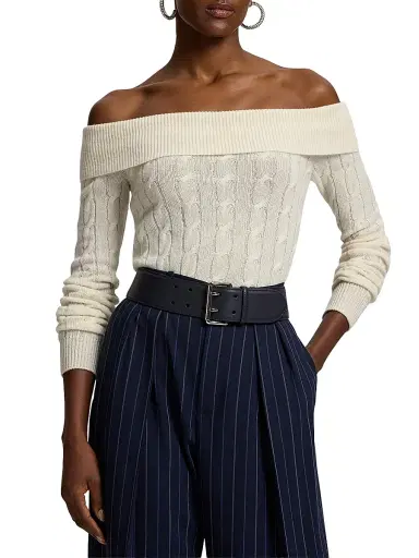 Ralph Lauren Collection Women's Cable-Knit Cashmere Slim-Fit Sweater - Lux Cream - Size XS | Thumbnail 3