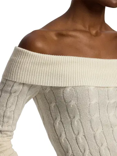 Ralph Lauren Collection Women's Cable-Knit Cashmere Slim-Fit Sweater - Lux Cream - Size XS | Thumbnail 6