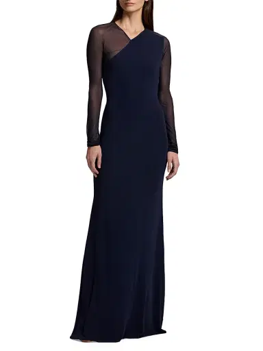 Ralph Lauren Collection Women's Brynn Sheer Sleeve Column Gown | Thumbnail 2 Ralph Lauren Collection Women's Brynn Sheer Sleeve Column Gown | Thumbnail 2