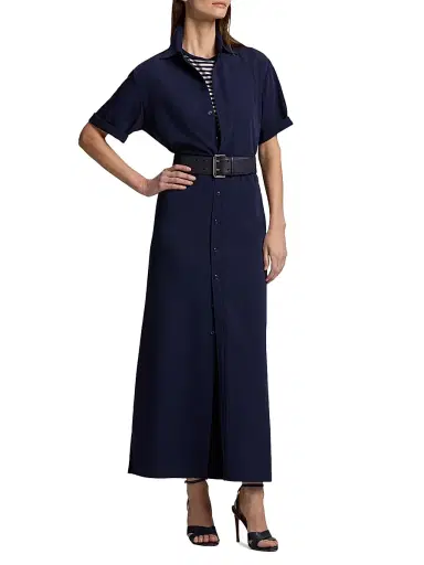 Ralph Lauren Collection Women's Carol Belted Wool Midi-Dress - Icon Navy - Size 8 | Thumbnail 3