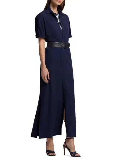 Ralph Lauren Collection Women's Carol Belted Wool Midi-Dress - Icon Navy - Size 8 | Thumbnail 4