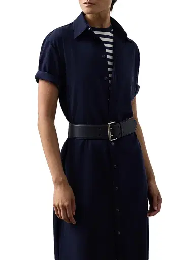 Ralph Lauren Collection Women's Carol Belted Wool Midi-Dress - Icon Navy - Size 8 | Thumbnail 6
