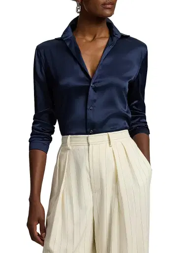 Ralph Lauren Collection Women's Cameron Stretch Silk Charmeuse Button-Down Shirt | Thumbnail 3 Ralph Lauren Collection Women's Cameron Stretch Silk Charmeuse Button-Down Shirt | Thumbnail 3