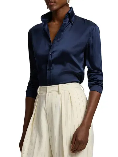 Ralph Lauren Collection Women's Cameron Stretch Silk Charmeuse Button-Down Shirt | Thumbnail 4 Ralph Lauren Collection Women's Cameron Stretch Silk Charmeuse Button-Down Shirt | Thumbnail 4