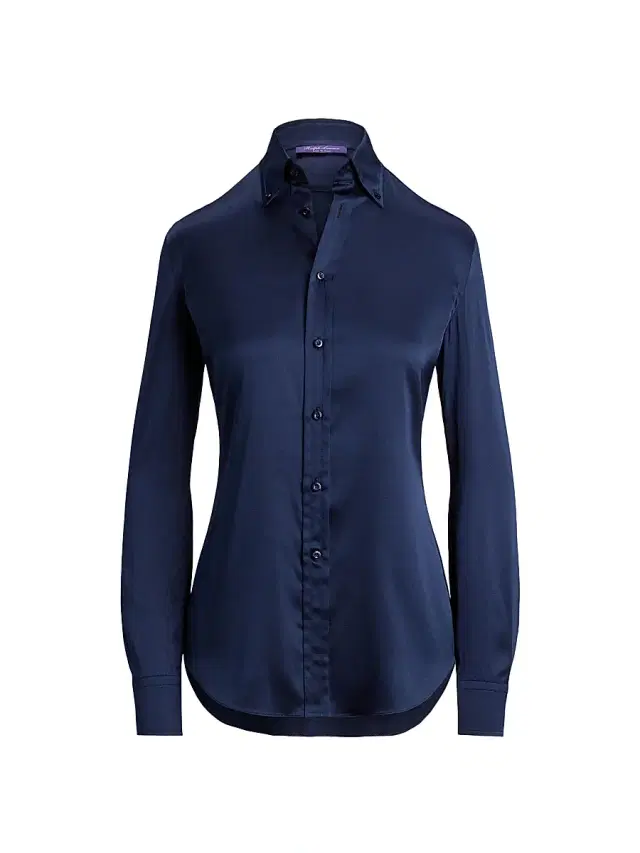Women's Cameron Stretch Silk Charmeuse Button-Down Shirt - Icon Navy