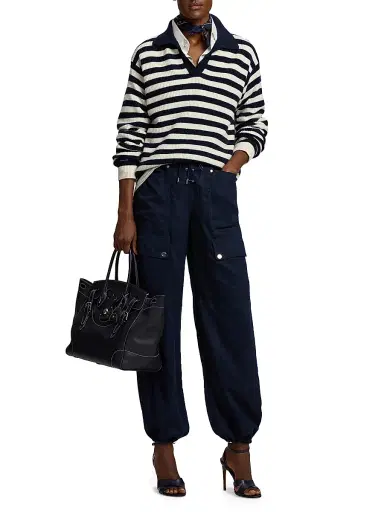 Ralph Lauren Collection Women's Rib-Knit Striped Cashmere Sweater - Icon Navy Cream - Size XS | Thumbnail 2 Ralph Lauren Collection Women's Rib-Knit Striped Cashmere Sweater - Icon Navy Cream - Size XS | Thumbnail 2