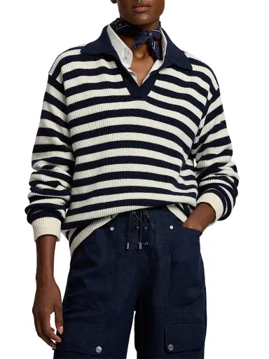 Ralph Lauren Collection Women's Rib-Knit Striped Cashmere Sweater - Icon Navy Cream - Size XS | Thumbnail 3 Ralph Lauren Collection Women's Rib-Knit Striped Cashmere Sweater - Icon Navy Cream - Size XS | Thumbnail 3