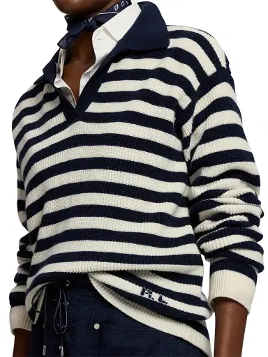 Ralph Lauren Collection Women's Rib-Knit Striped Cashmere Sweater - Icon Navy Cream - Size XS | Thumbnail 6 Ralph Lauren Collection Women's Rib-Knit Striped Cashmere Sweater - Icon Navy Cream - Size XS | Thumbnail 6