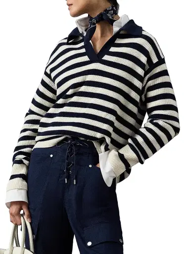 Ralph Lauren Collection Women's Rib-Knit Striped Cashmere Sweater - Icon Navy Cream - Size XS | Thumbnail 8 Ralph Lauren Collection Women's Rib-Knit Striped Cashmere Sweater - Icon Navy Cream - Size XS | Thumbnail 8