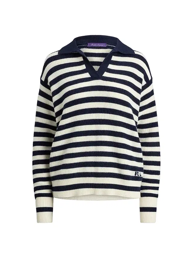 Women's Rib-Knit Striped Cashmere Sweater - Icon Navy Cream