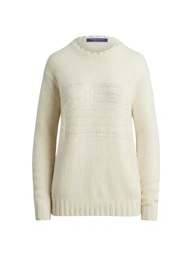 Ralph Lauren Collection Women's Flag Cashmere Relaxed-Fit Sweater - Lux Cream - Size Large | Thumbnail 1 Ralph Lauren Collection Women's Flag Cashmere Relaxed-Fit Sweater - Lux Cream - Size Large | Thumbnail 1