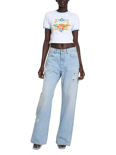 Casablanca Women's Hotfix Distressed Logo Baggy Jeans | Thumbnail 2 Casablanca Women's Hotfix Distressed Logo Baggy Jeans | Thumbnail 2