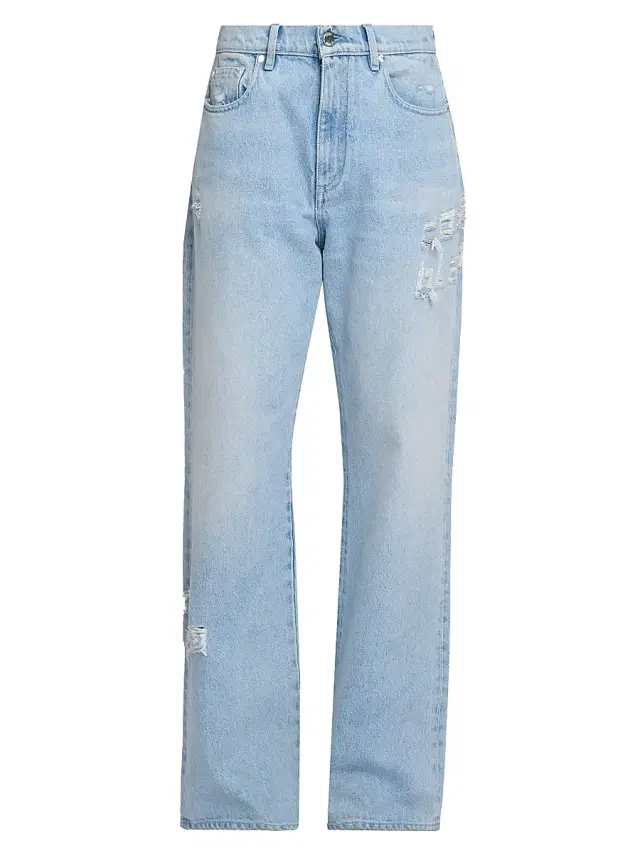 Casablanca Women's Hotfix Distressed Logo Baggy Jeans - Light Wash