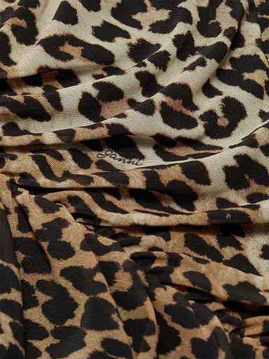 Ganni Women's Ruched Leopard Mesh Maxi Dress - Big Leopard Almond Milk - Size 14 | Thumbnail 7