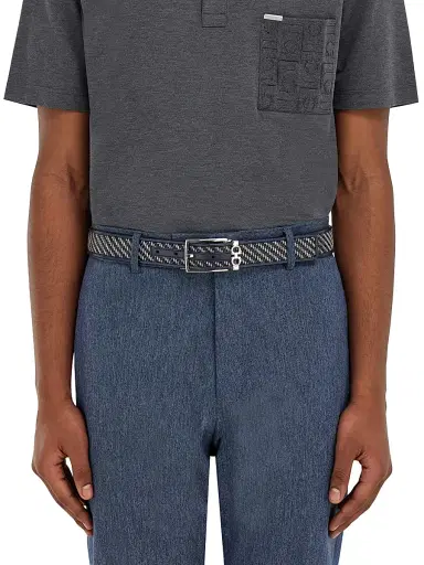 FERRAGAMO Men's Double Adjustable Woven Leather Belt - New Navy Dark Grey | Thumbnail 2 FERRAGAMO Men's Double Adjustable Woven Leather Belt - New Navy Dark Grey | Thumbnail 2