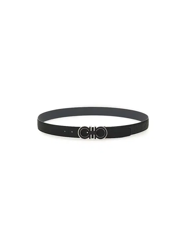 FERRAGAMO Men's Double Adjustable Leather Belt - Nero Dark Rain