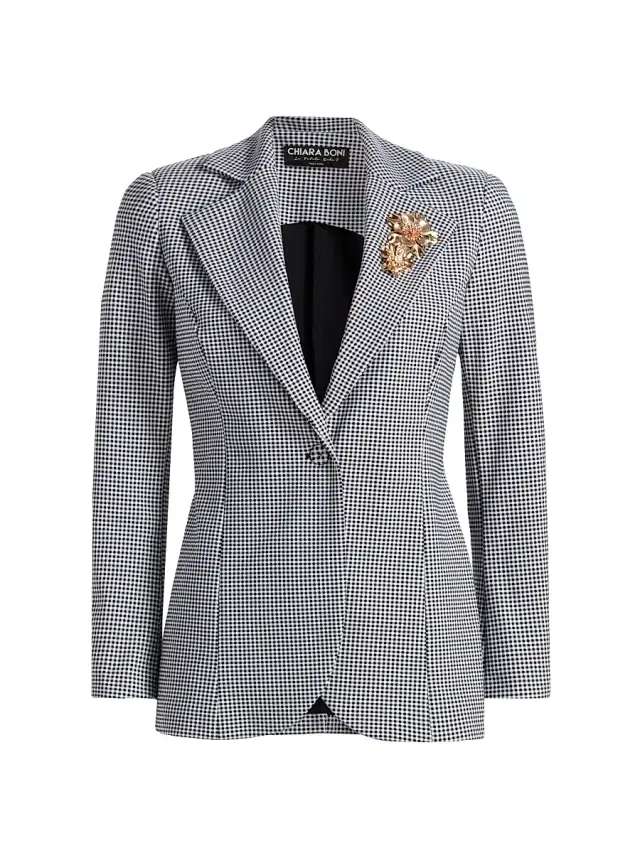 Chiara Boni La Petite Robe Women's Lua Gingham Print Blazer - Brigitte Black