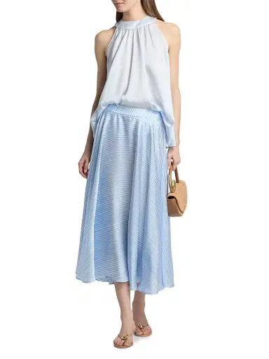 Chiara Boni La Petite Robe Women's Osata Striped Flared Midi-Skirt - Dorothy Blue - Size 10 | Thumbnail 2