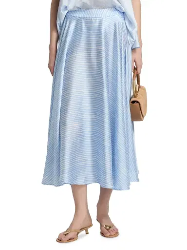 Chiara Boni La Petite Robe Women's Osata Striped Flared Midi-Skirt - Dorothy Blue - Size 10 | Thumbnail 3