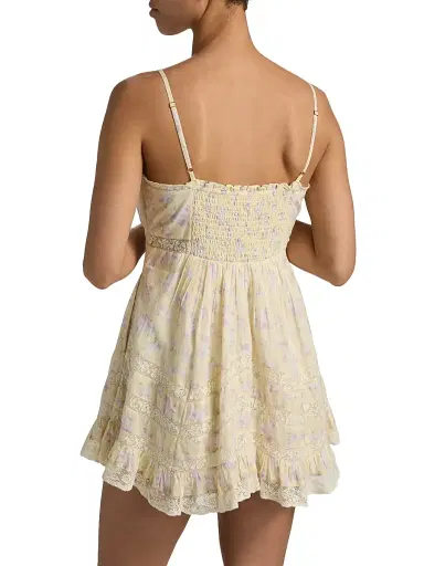 LoveShackFancy Women's Alonna Floral Cotton V-Neck Minidress - Lemon Spritz - Size Large | Thumbnail 5